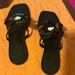 Tory Burch Black Sandals with Bow and Floral Accent